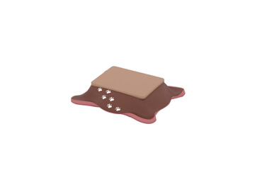 チョコレートカラーのこたつ（足跡柄）｜Chocolate-Colored Kotatsu with Paw Prints |3D Winter Illustration　transparent

