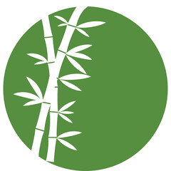 White Bamboo Stalks With Leaves Silhouette Inside A Green Circle On A Transparent Background