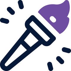 Stylized Torch Icon with Purple Flame and Navy Blue Handle on Transparent Background Representing Achievement and Victory with Sparkling Details