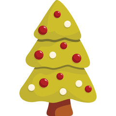 Stylized Green Christmas Tree with Red and White Ornaments Isolated on White Background Festive Holiday Decoration