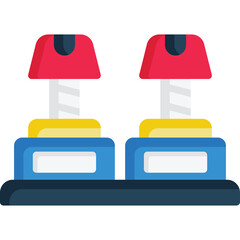 Two Red And Yellow Game Joysticks On A Blue Base With A Dark Grey Platform In A Simple Flat Design Isolated On A Transparent Background