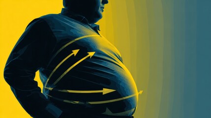 Overweight Belly Silhouette With Graphic Arrows Highlighting Fat Pockets in a Fitness Aesthetic Setting