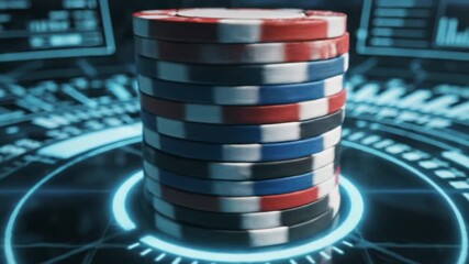 Poker chip stack casino tokens red blue black chips digital interface futuristic technology gambling betting virtual display data visualization high tech electronic gaming element holographic token - Powered by Adobe