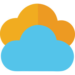 Two Abstract Stylized Clouds One Orange and One Blue Against a Transparent Background Representing Weather Or Data Storage Concepts