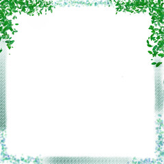 A bright white background frame by green leaves and soft floral patterns, creating a fresh, nature-inspired border ideal for invitations, notes, or decorative designs.
