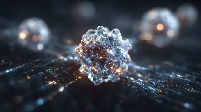 Abstract Microscopic Virus Cell Structure with Glowing Elements, Medical Research, Scientific Visualization, and Technological Innovation Concept