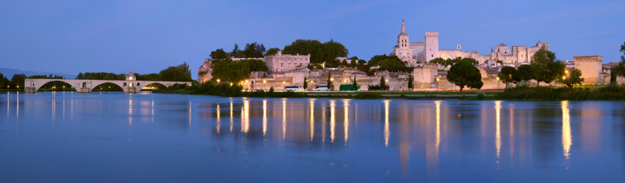 Europe, France, Provence, Avignon panorama dusk