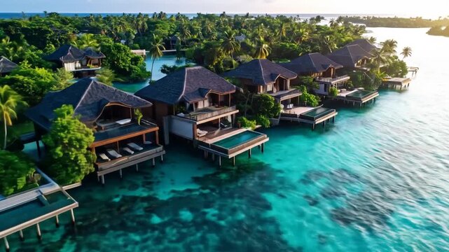 Luxury Overwater Villas in Tropical Paradise: Aerial View of a Dream Resort