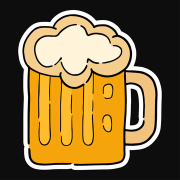 Dessin d'une choppe de bi&egrave;re, autocollant d'une boisson rafraichissante, vecteur