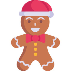Whimsical Gingerbread Man Character Wearing a Red Santa Hat and Bow Tie with a Transparent Background Perfect for Holiday Designs