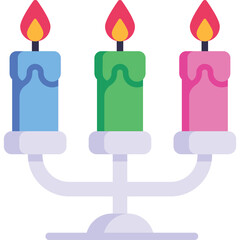 Three Colorful Candles Lit On A Candelabra With Transparent Background For Celebrations And Events