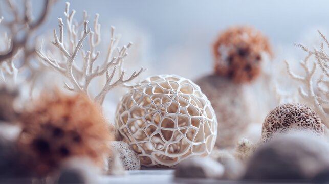 Underwater inspiration: Abstract marine life assemblage in soft neutral tones