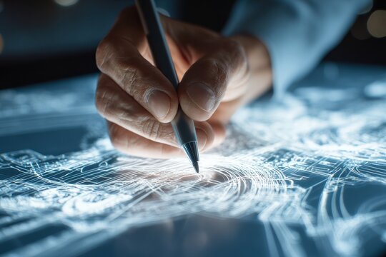 Architect of Light - Hand Forging a Luminous Digital Network with a Stylus. - Powered by Adobe
