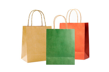 Set of multicolor shopping bags isolated on white background.