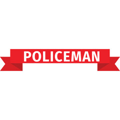 Red Ribbon Banner With White Text POLICEMAN On Transparent Background Vector Graphic Illustration