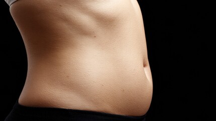 Naklejka premium Examining Belly Fat Changes by Pushing Inward in a Side Angle View With Realistic Skin Imperfections