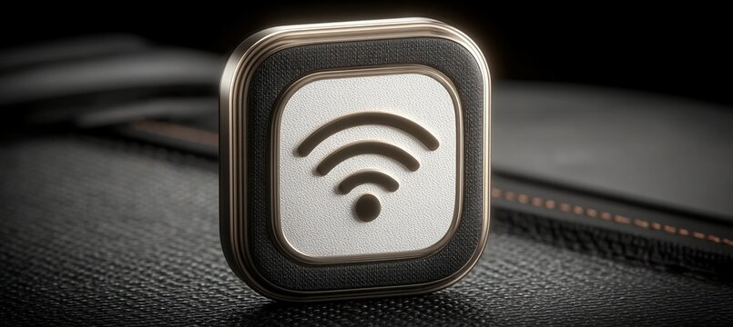 a close-up of a metallic object with a stylized logo