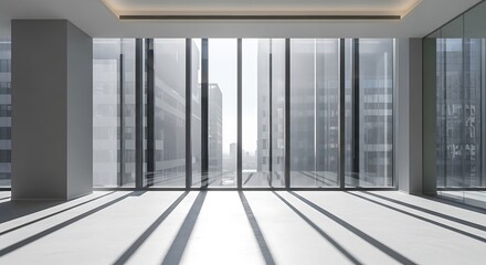 Obraz premium Modern architecture office with panoramic cityscape and light streams