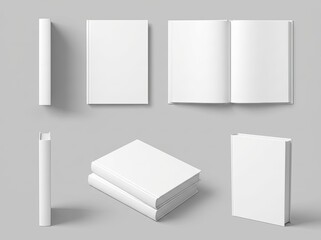 Naklejka premium White blank book mockup with different views on a gray background