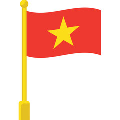 Vietnam Flag Waving on a Golden Pole A National Symbol of Vietnam With a Red Background and a Yellow Star Displayed Prominently Rendered in a Simple Vector Art Style On a Transparent Background