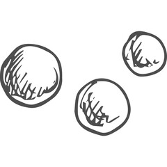 Sketch Style Drawing of Three Round Objects with Hatching Detail on Transparent Background Hand Drawn Illustration of Spheres or Pebbles