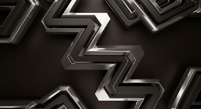Polished metal zigzags pattern on a dark backdrop with modern shine