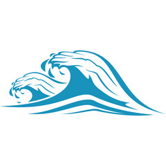 Stylized Blue Ocean Wave Graphic with Transparent Background Dynamic Aqua Water Movement Symbolizing Power and Nature