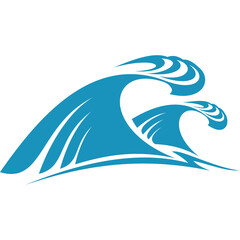 Stylized Blue Ocean Waves Crashing on Transparent Background Aquatic Motion Symbol Marine Symbolism