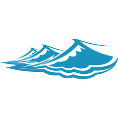 Stylized blue ocean waves illustration with graphic design elements on a transparent background representing a coastal theme or aquatic motion