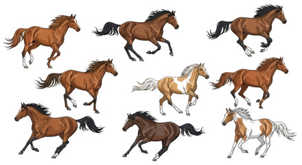 Dynamic Collection of Running Horse Vector Illustrations