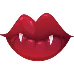 Vampire Red Lips With Fangs And Glossy Shine Isolated On White Transparent Background Vector Illustration