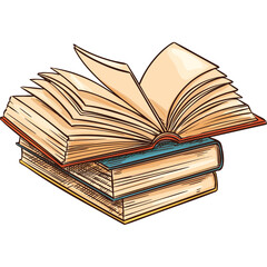 Stack Of Open And Closed Books With Yellow Pages And Red Blue Covers On White Background Knowledge Learning Education Literature Reading Study