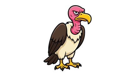 Cartoon Vulture Standing Isolated White Background.