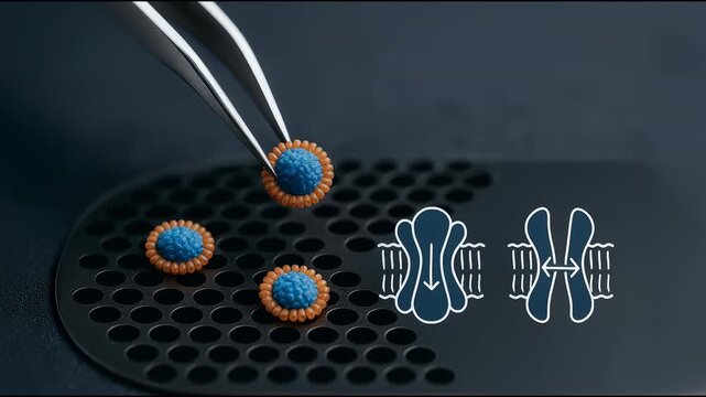 Facilitated diffusion concept with molecular model and membrane channel protein illustrating transport process in cell biology membrane transport