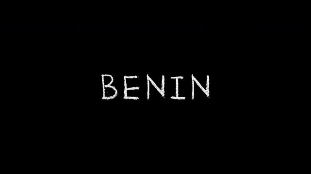 Benin country name stop motion animation on black background