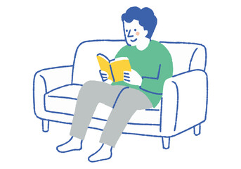 A man relaxing and reading a book_color