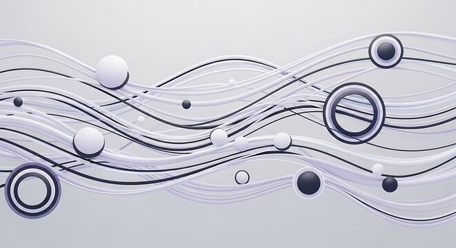 Wavy arrangement of circles and lines in muted color scheme graphics