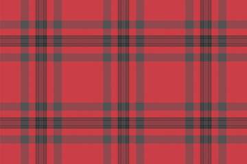 Classic tartan pattern in vibrant red and dark grey. A timeless textile design suitable for backgrounds, fashion, and graphic projects needing a touch of rustic charm.