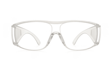 Clear plastic safety glasses providing eye protection at work