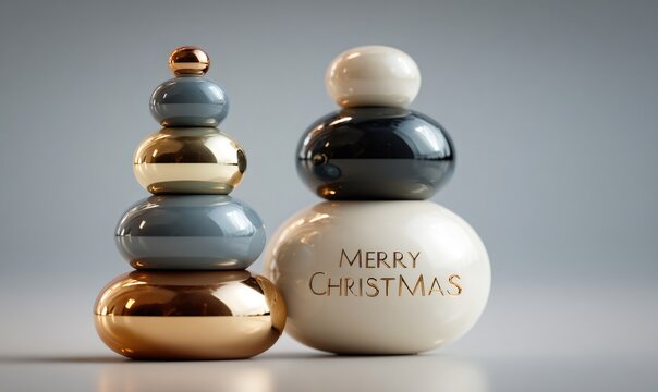 Abstract christmas concept featuring a modern stacked christmas tree and a snowman with merry christmas text