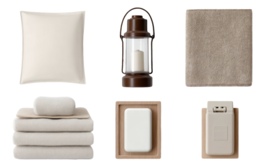 Emergency Safety Kit Essentials with Flashlight and First Aid Items on Transparent Background