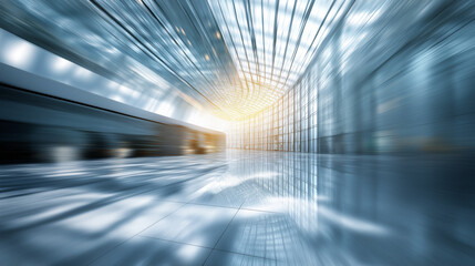 Blurred abstract modern glass and steel building lobby interior