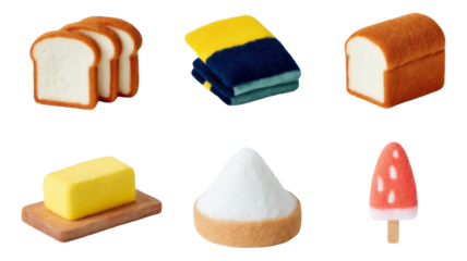 Realistic Soft Household Food Illustrations with Transparent Background for Design Use