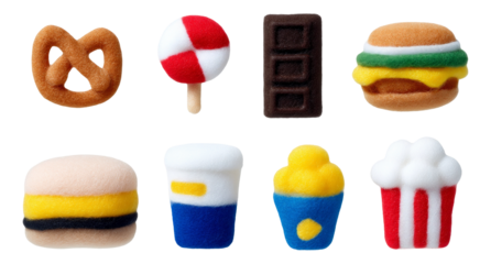 Assorted Snack and Dessert Themed Icons on Transparent Background for Creative Use
