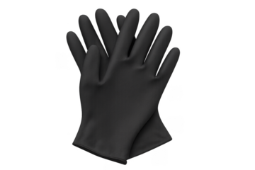 Black protection gloves for safe hygienic work on transparent background