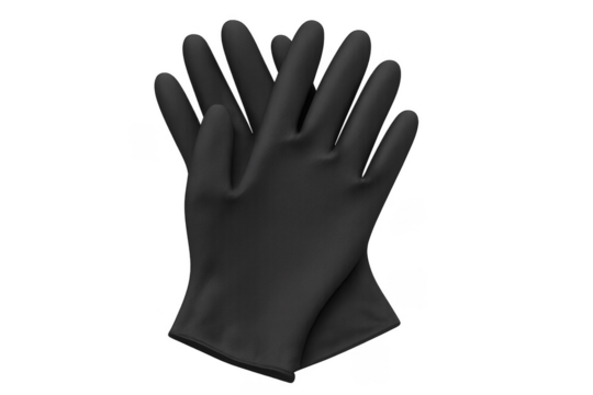 Black protection gloves for safe hygienic work on transparent background