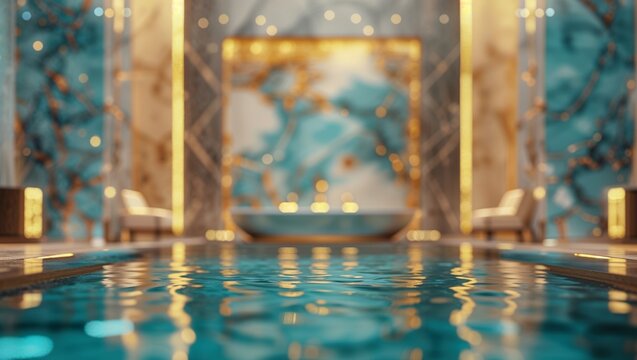 Luxury indoor pool with marble walls and elegant decor