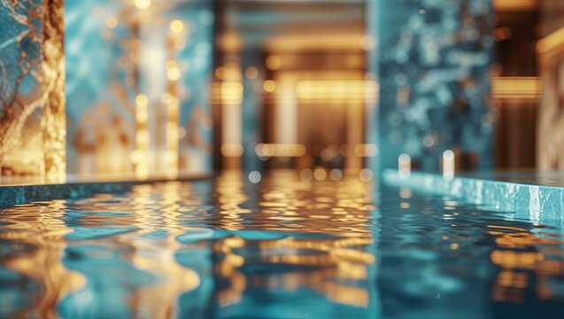 Luxury spa pool with water reflections and blurred background - Powered by Adobe