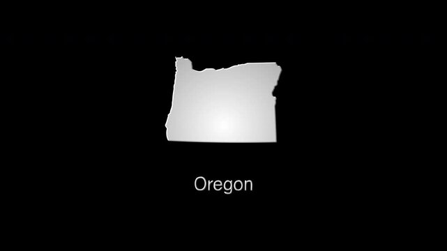 Oregon map transforming and glowing on black background