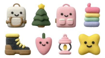 Cute Plush Adventure Explorer Theme Set with Backpack and Accessories on Transparent Background